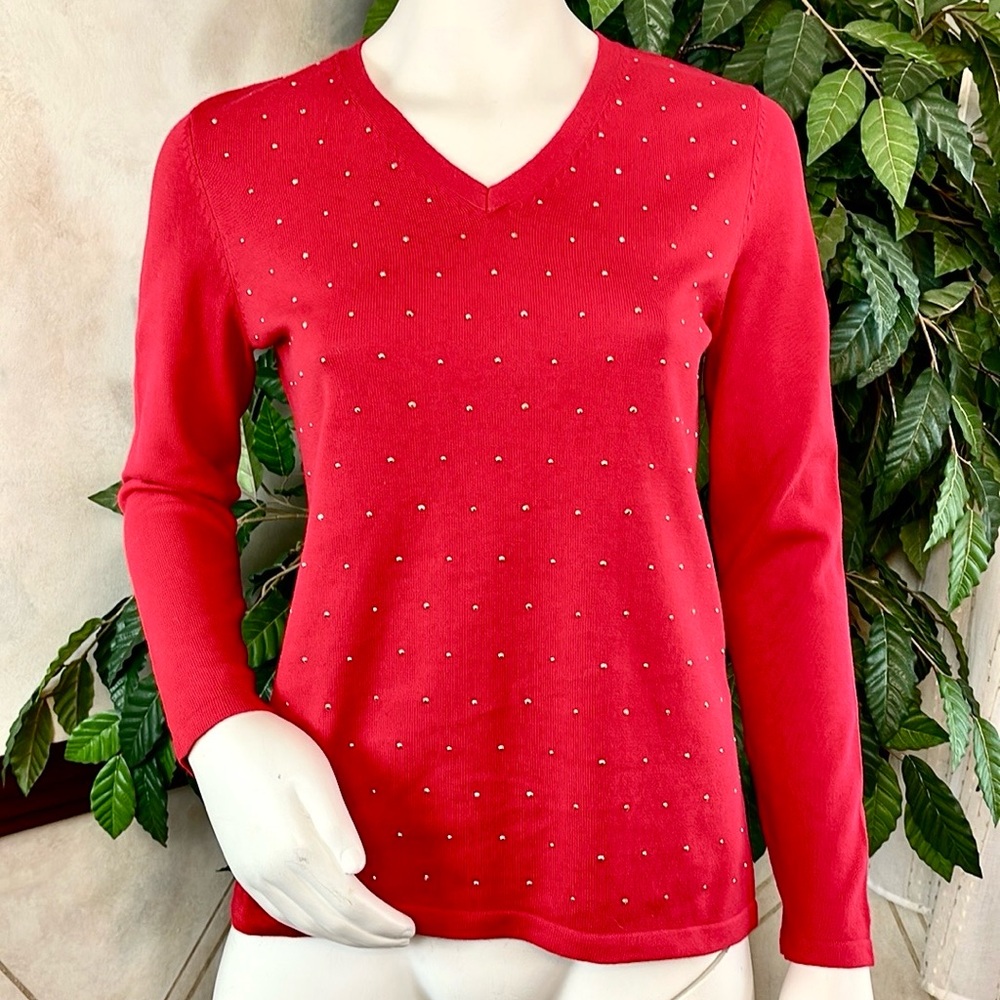 TOMMY HILFIGER RED STUDDED SWEATER